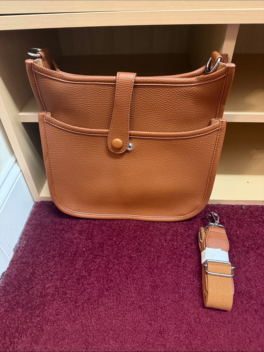 Perforated H Detail Shoulder Bag in Tan Brown - Picture 3 of 6